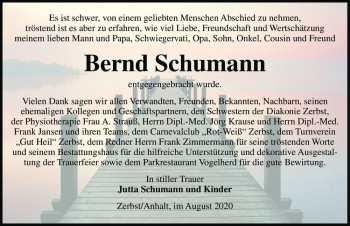Traueranzeige von Bernd Schumann  von Magdeburger Volksstimme