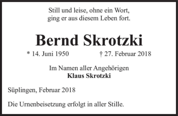 Traueranzeige von Bernd Skrotzki  von Magdeburger Volksstimme