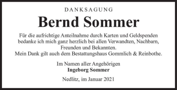 Traueranzeige von Bernd Sommer  von Magdeburger Volksstimme