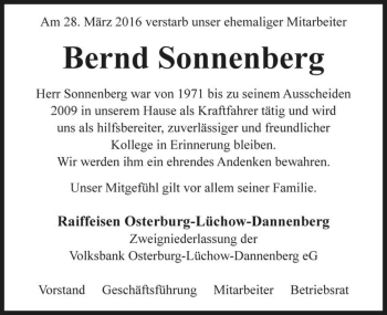 Traueranzeige von Bernd Sonnenberg  von Magdeburger Volksstimme