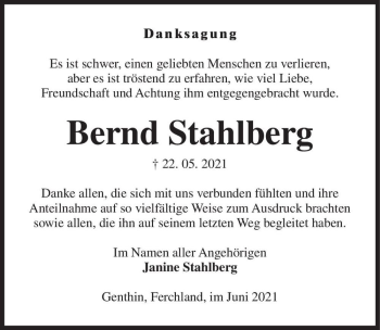 Traueranzeige von Bernd Stahlberg  von Magdeburger Volksstimme