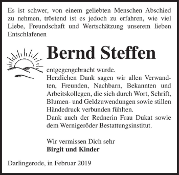 Traueranzeige von Bernd Steffen  von Magdeburger Volksstimme