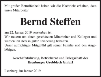 Traueranzeige von Bernd Steffen  von Magdeburger Volksstimme