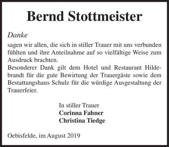 Traueranzeige von Bernd Stottmeister  von Magdeburger Volksstimme