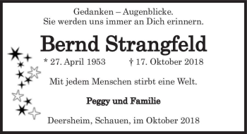Traueranzeige von Bernd Strangfeld  von Magdeburger Volksstimme