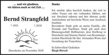 Traueranzeige von Bernd Strangfeld  von Magdeburger Volksstimme