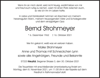 Traueranzeige von Bernd Strohmeyer  von Magdeburger Volksstimme