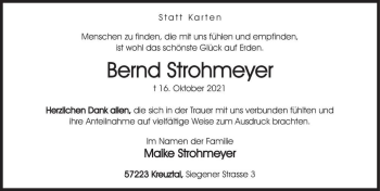 Traueranzeige von Bernd Strohmeyer  von Magdeburger Volksstimme