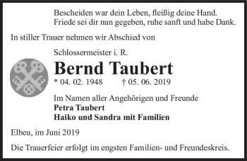 Traueranzeige von Bernd Taubert  von Magdeburger Volksstimme