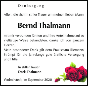 Traueranzeige von Bernd Thalmann  von Magdeburger Volksstimme
