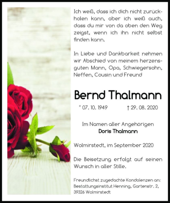 Traueranzeige von Bernd Thalmann  von Magdeburger Volksstimme
