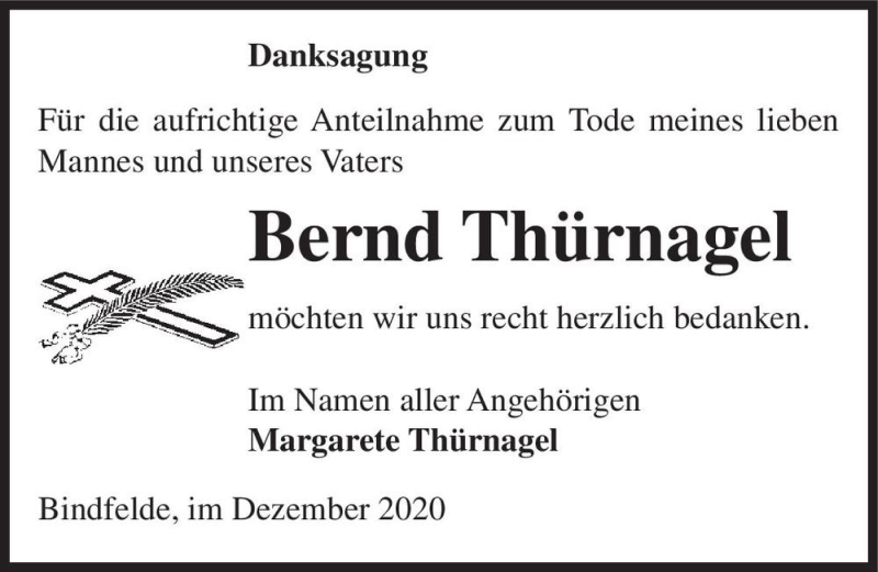  Traueranzeige für Bernd Thürnagel  vom 16.12.2020 aus Magdeburger Volksstimme