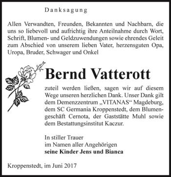 Traueranzeige von Bernd Vatterott  von Magdeburger Volksstimme