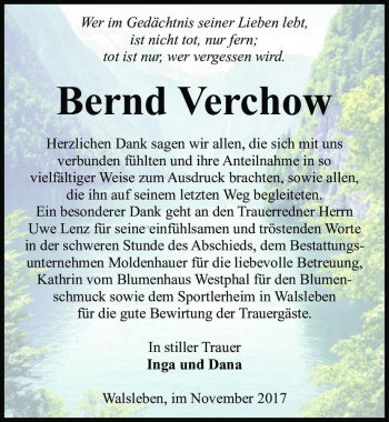Traueranzeige von Bernd Verchow  von Magdeburger Volksstimme
