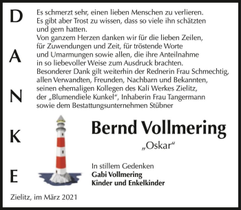 Traueranzeige von Bernd Vollmering 