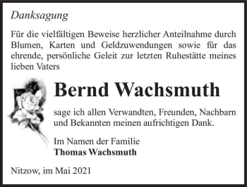 Traueranzeige von Bernd Wachsmuth  von Magdeburger Volksstimme