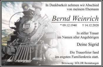Traueranzeige von Bernd Weinrich  von Magdeburger Volksstimme