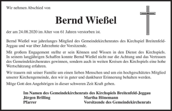 Traueranzeige von Bernd Wießel  von Magdeburger Volksstimme