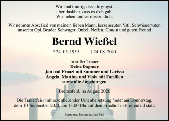 Traueranzeige von Bernd Wießel  von Magdeburger Volksstimme