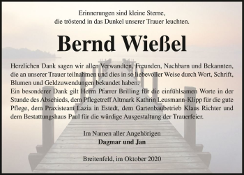 Traueranzeige von Bernd Wießel  von Magdeburger Volksstimme
