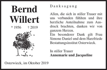 Traueranzeige von Bernd Willert  von Magdeburger Volksstimme