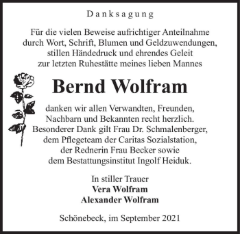 Traueranzeige von Bernd Wolfram  von Magdeburger Volksstimme