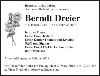 Traueranzeige von Berndt Dreier  von Magdeburger Volksstimme