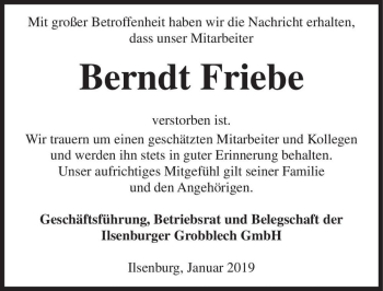 Traueranzeige von Berndt Friebe  von Magdeburger Volksstimme