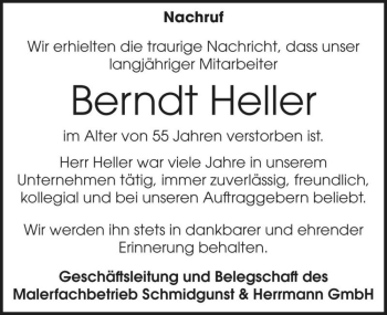 Traueranzeige von Berndt Heller  von Magdeburger Volksstimme