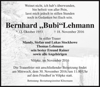 Traueranzeige von Bernhard 