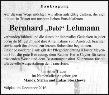 Traueranzeige von Bernhard 