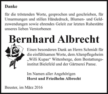 Traueranzeige von Bernhard Albrecht  von Magdeburger Volksstimme