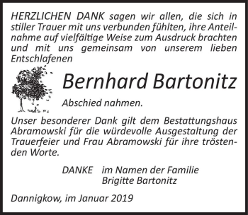 Traueranzeige von Bernhard Bartonitz  von Magdeburger Volksstimme