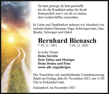 Traueranzeige von Bernhard Bienasch  von Magdeburger Volksstimme