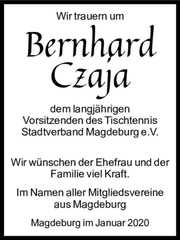 Traueranzeige von Bernhard Czaja  von Magdeburger Volksstimme