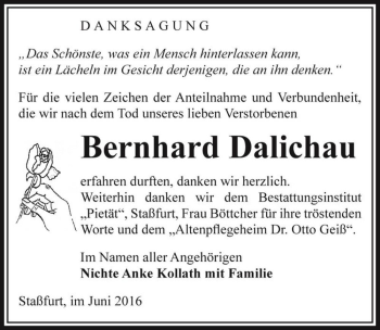 Traueranzeige von Bernhard Dalichau  von Magdeburger Volksstimme