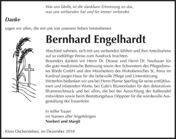 Traueranzeige von Bernhard Engelhardt  von Magdeburger Volksstimme