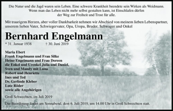 Traueranzeige von Bernhard Engelmann  von Magdeburger Volksstimme