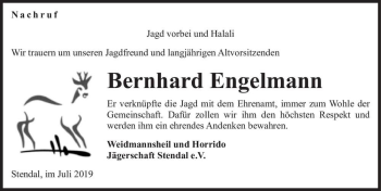 Traueranzeige von Bernhard Engelmann  von Magdeburger Volksstimme