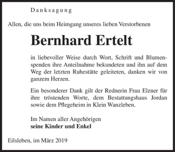 Traueranzeige von Bernhard Ertelt  von Magdeburger Volksstimme