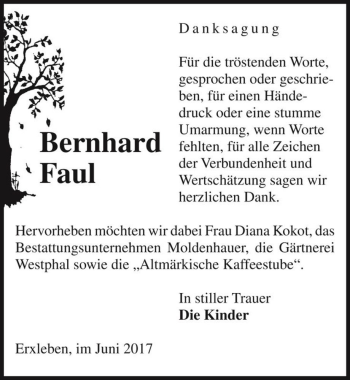 Traueranzeige von Bernhard Faul  von Magdeburger Volksstimme