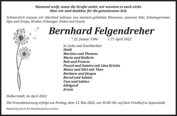Traueranzeige von Bernhard Felgendreher  von Magdeburger Volksstimme