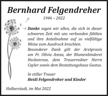 Traueranzeige von Bernhard Felgendreher  von Magdeburger Volksstimme