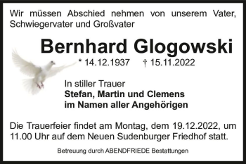 Traueranzeige von Bernhard Glogowski  von Magdeburger Volksstimme