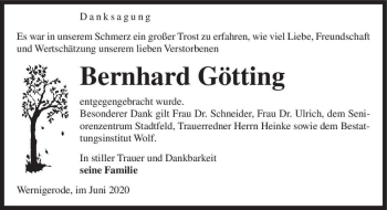 Traueranzeige von Bernhard Götting  von Magdeburger Volksstimme