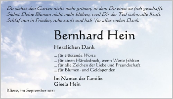 Traueranzeige von Bernhard Hein  von Magdeburger Volksstimme