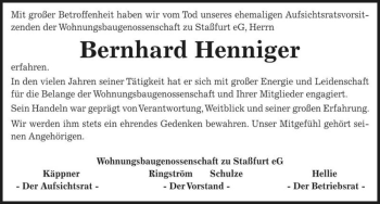 Traueranzeige von Bernhard Henniger  von Magdeburger Volksstimme