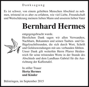 Traueranzeige von Bernhard Hermes  von Magdeburger Volksstimme