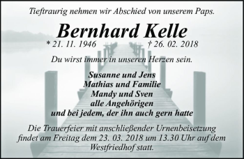 Traueranzeige von Bernhard Kelle  von Magdeburger Volksstimme