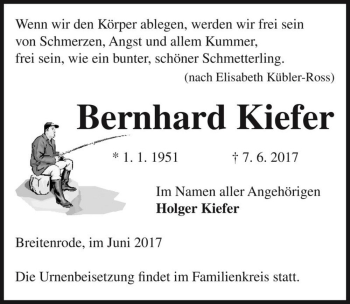 Traueranzeige von Bernhard Kiefer  von Magdeburger Volksstimme